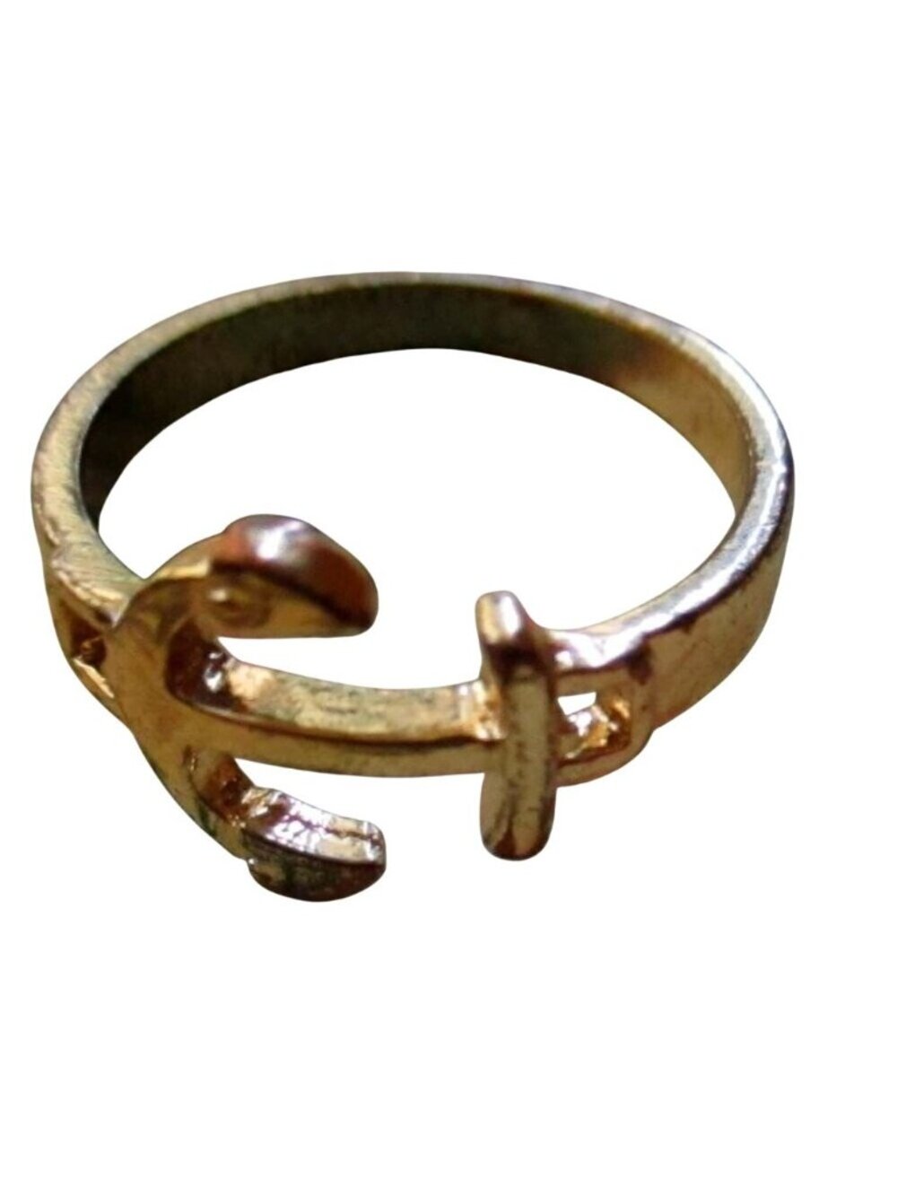 Vintage Gold Tone Anchor  Ring sz 7.5 1970's Fashion Hippy Sailor Girl